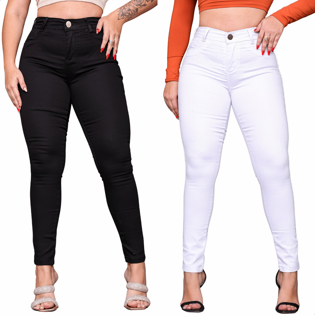 Kit 2 Calças Jeans Skinny Femininas Cintura Alta Lycra Modeladora Levanta Bumbum Curve Lançamento em Oferta na Shopee