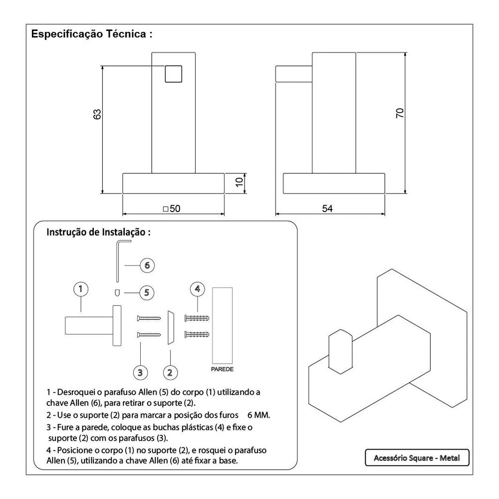 Kit 2 Porta Toalha Cabide Luxo Para Banheiro Quadrado Inox — imagem 2 de 2