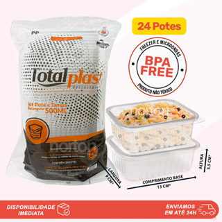 24 Potes 500ml Retangulares Descartáveis Com Tampa Para Freezer e Microondas TotalPlast em Oferta na Shopee
