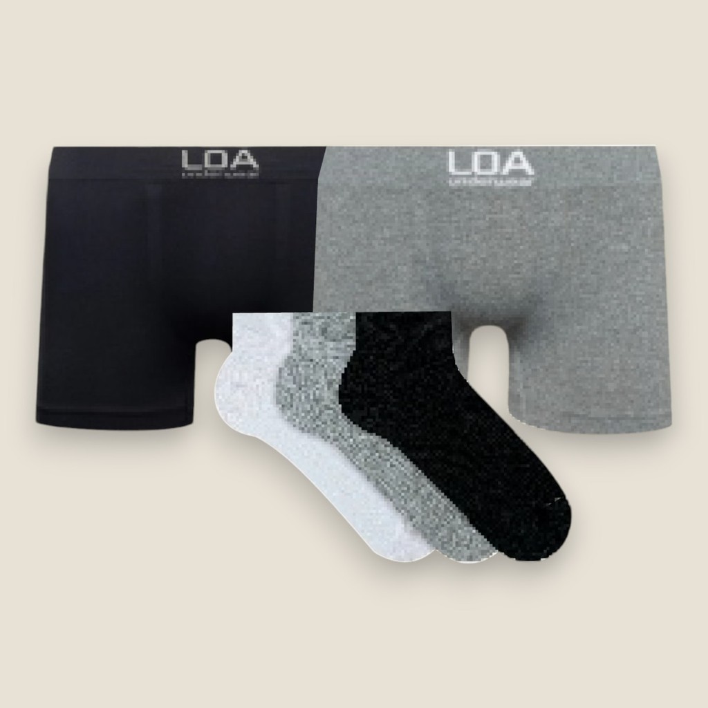KIT PRESENTE 2 Cuecas Boxer e 3 Meias Soquete LOA Original em Microfibra - Men Clothes