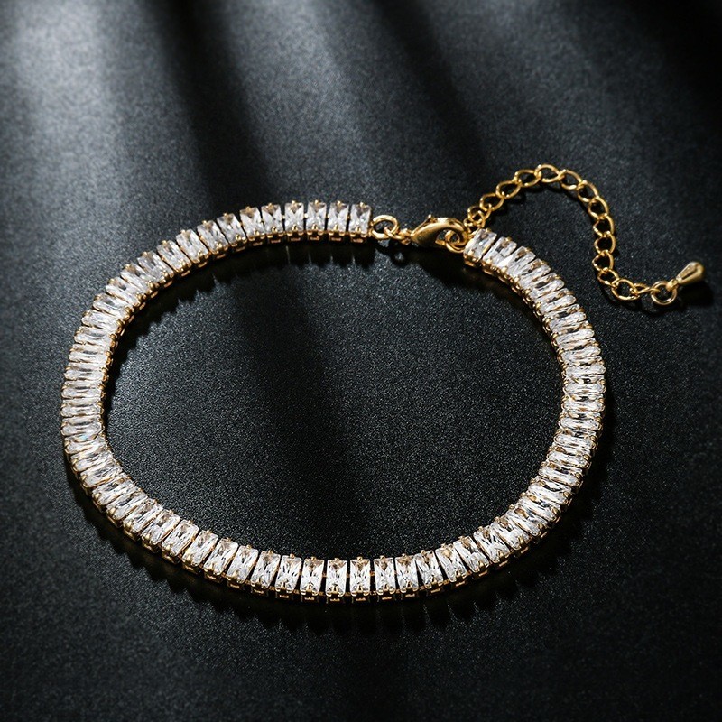 Pulseira Riviera Baguete Cristal, Semijoia, Ouro 18K