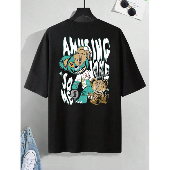 Camiseta Unissex Algodão 100% Estampa Amusing Joke Bear Streetwear Lançamento Casual Blusa