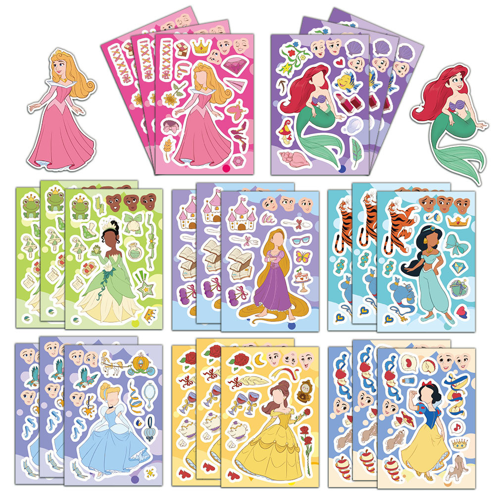 8 Folhas De Princesas , Faça Um Rosto Você Mesmo , Montagem De Adesivo De PVC À Prova D'água (2)