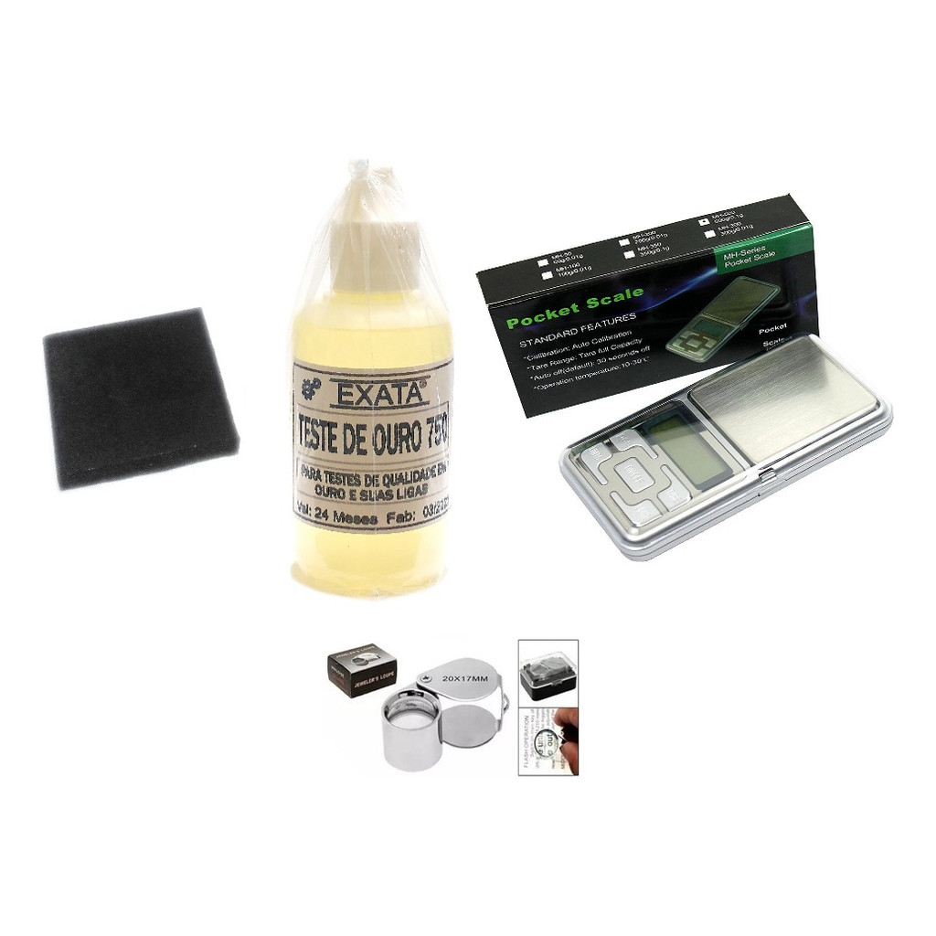 Teste Exata - Pedra Peq + Teste 18k + Balança 500g + Lupa