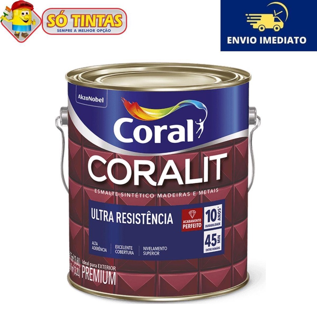 Tinta Esmalte Sintético Coralit Ultra Resistência Fosco P/ Madeiras e Metais 3,6 Litros - Coral em Oferta na Shopee