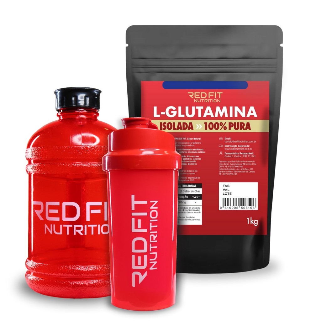 L-Glutamina 1Kg Shaker Red 600ml Gallon Red 1,8L - 100% Pura Matéria-Prima Importada - Red Fit Nutrition