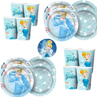Kit Festa  CINDERELA CLASSICA 16 Pratos + 16 Copos Descartável 180 Ml Papel - REGINA em Oferta na Shopee