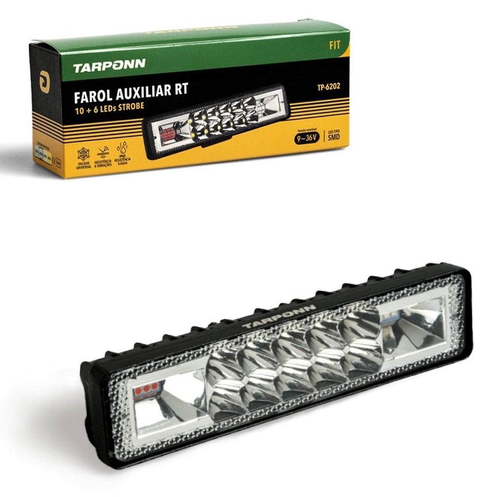 Farol Auxiliar Retangular 6 Leds Strobe 12v-24v 6k Tarponn em Oferta na Shopee