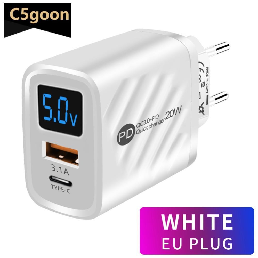 C5GOON PD 20W Carregador USB Display Digital De Carregamento Rápido Carga Rápida 3.0 Adaptador De Telefone A2X4 em Oferta na Shopee