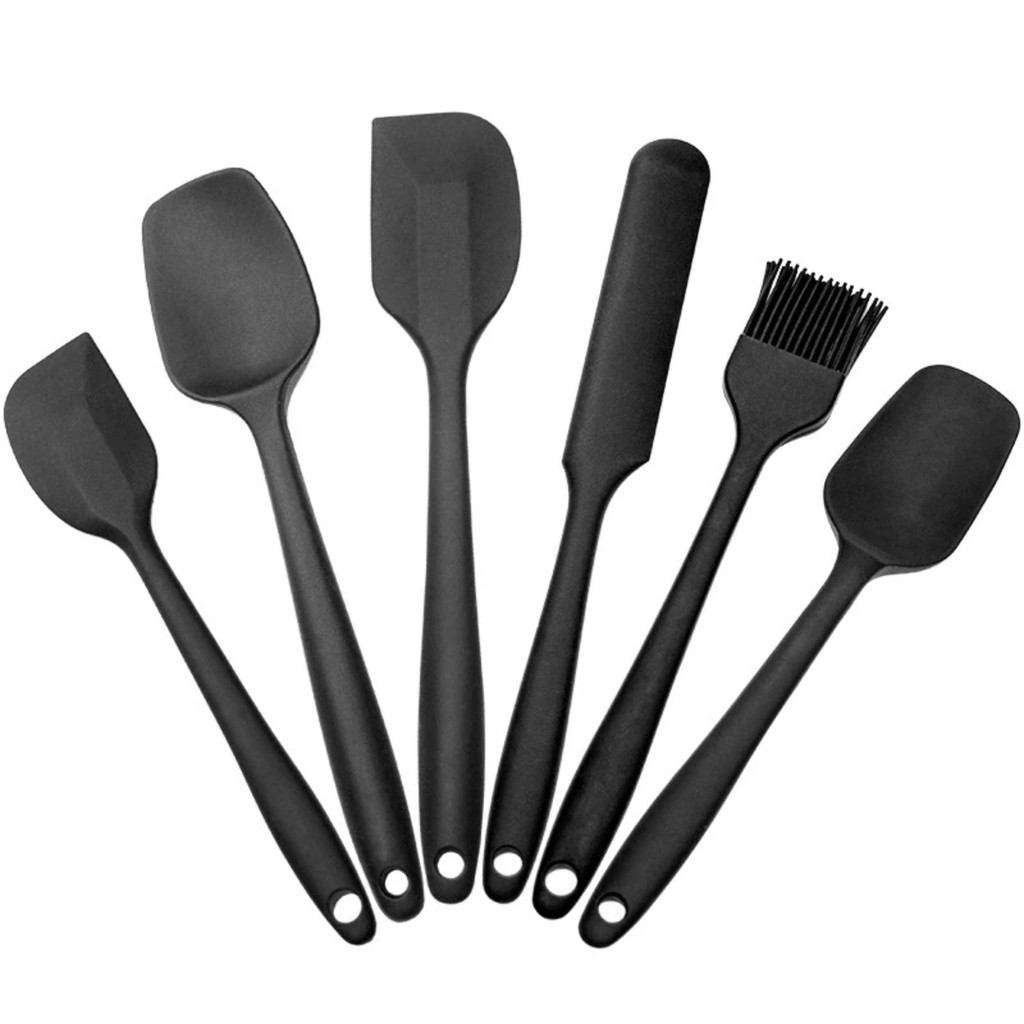 Kit 6 Unidades Espátulas Preta Pincel Utensílios Cozinha Confeitaria Silicone Multiuso
