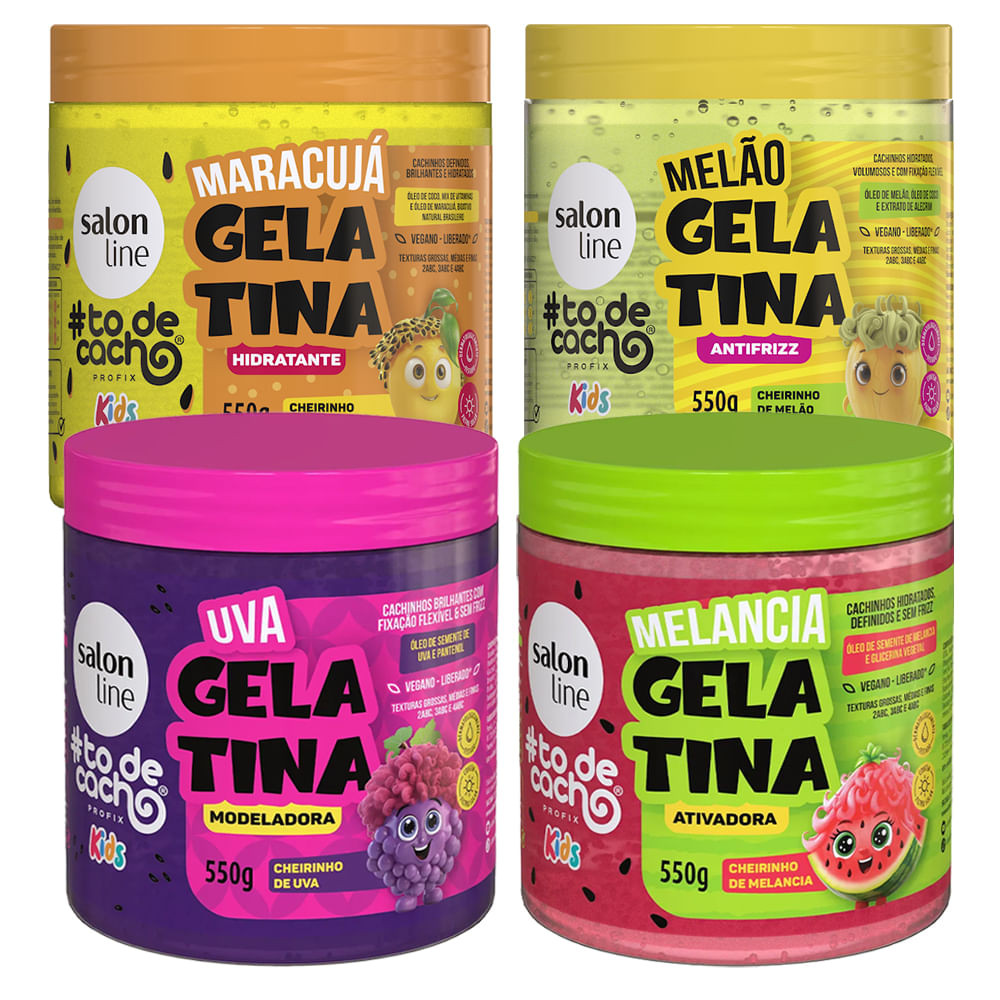 Kit 4 Gelatinas Salon Line Todecacho Melão + Melancia + Maracujá + Uva 550g - Beauty