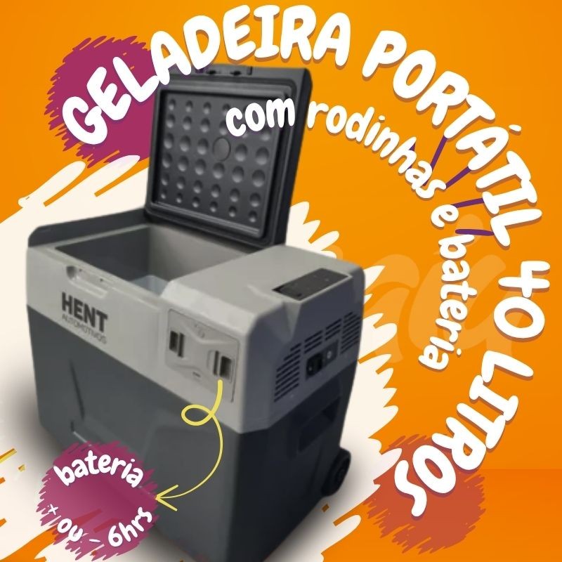 Geladeira Portátil 40l Com Bateria Recarregável E Rodas HENT