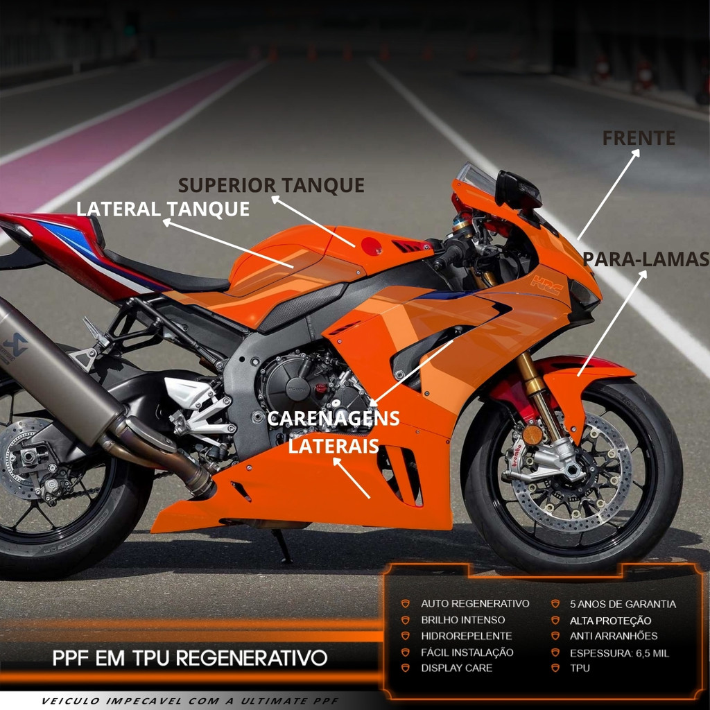 Película PPF Proteção Kit Semi Full Moto Honda CBR 1000 RR 2022 2023 2024 2025 Transparente TPU Anti Risco