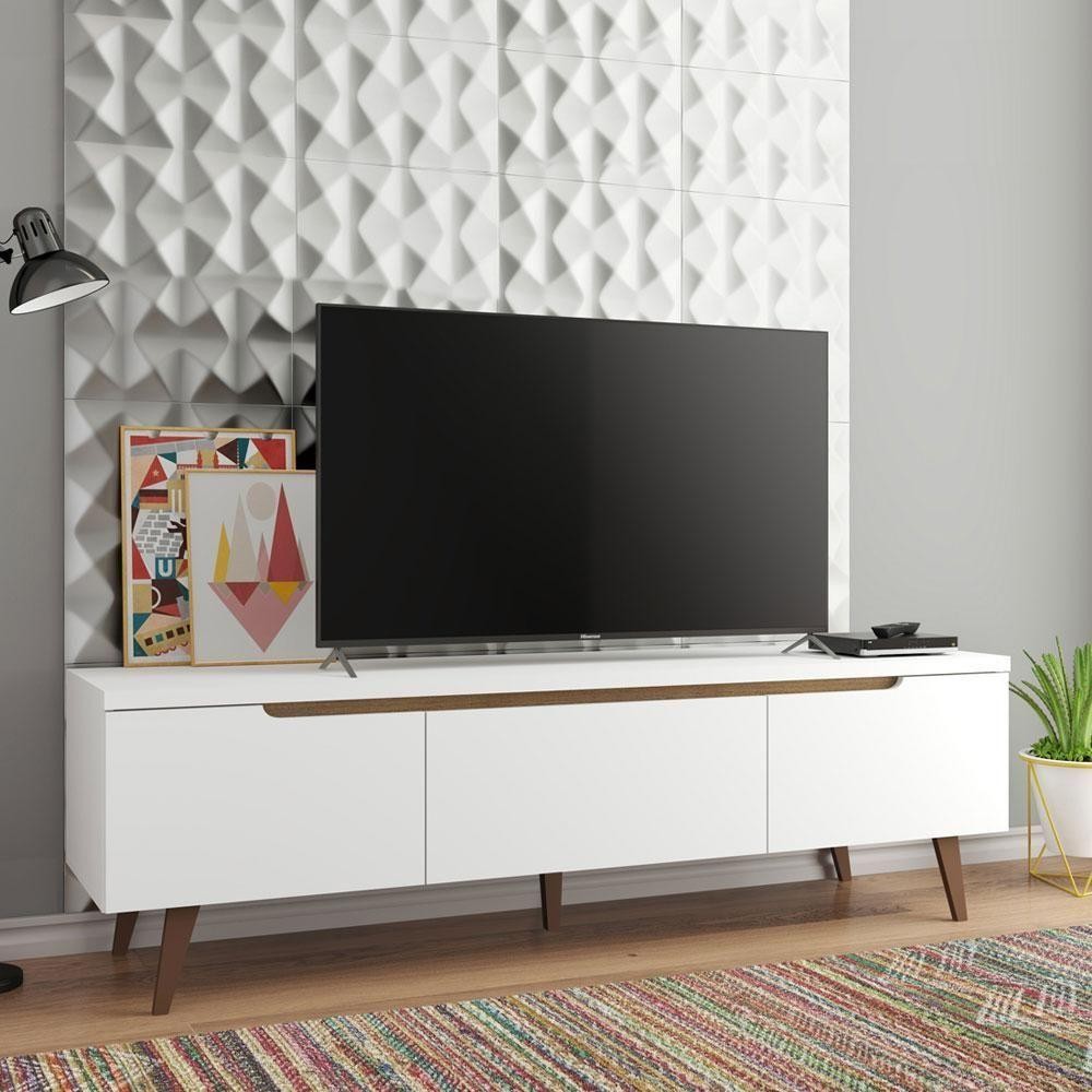 Rack Retrô Madesa Reims Para Até 75\" Pés De Madeira Branco