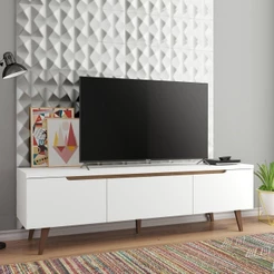 Rack Retrô Madesa Reims Para Até 75\" Pés De Madeira Branco