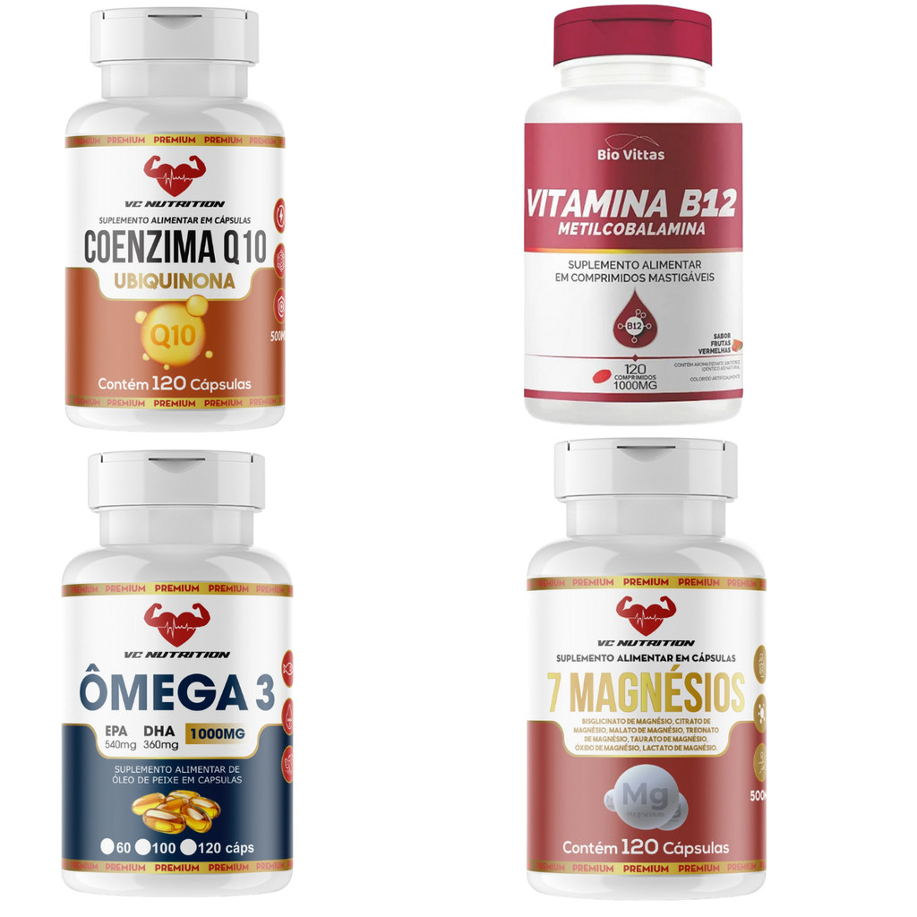 Kit Saúde Ômega 3 + B12 + CoQ10 + 7 Magnésios Original