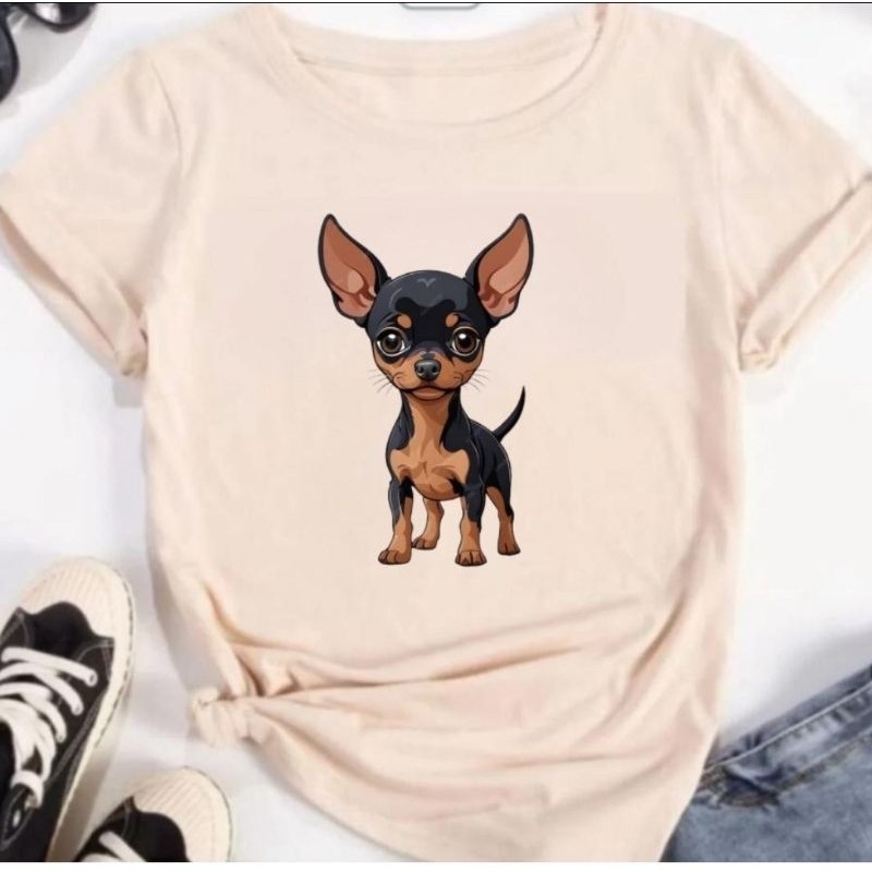 camiseta T-shirt  de cachorro doguinho pinther pinscher chihuahua  preto e caramelo 100% algodão JS STORE JS