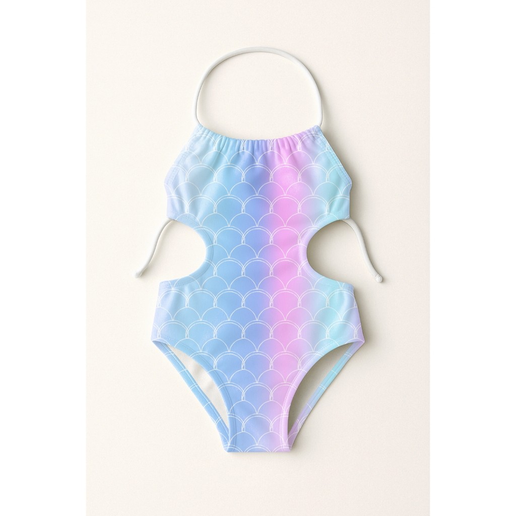 Maiô Infantil Frente Única Menina Feminino Moda Praia Natação Banho Estampas Escamas De Sereia