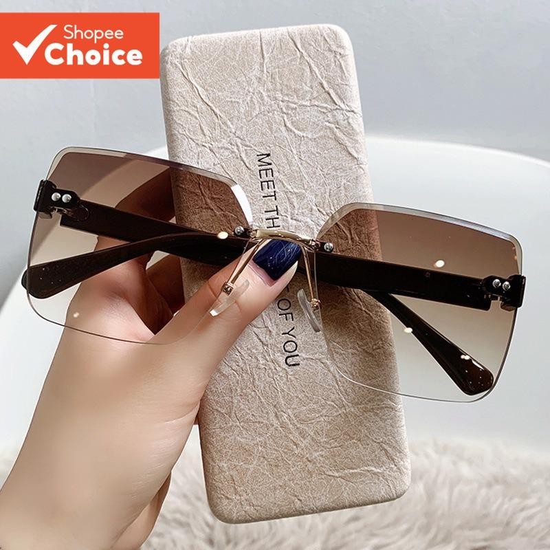 Óculos De Sol Femininos Sem Aro , Lentes Gradientes Vintage , Da Moda Para Aparência Elegante