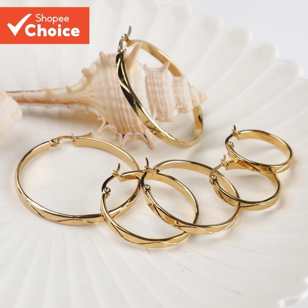 Brincos Circulares De Aço Inoxidável Dourado Com Textura De Linha Elegante Conjunto De Joi...