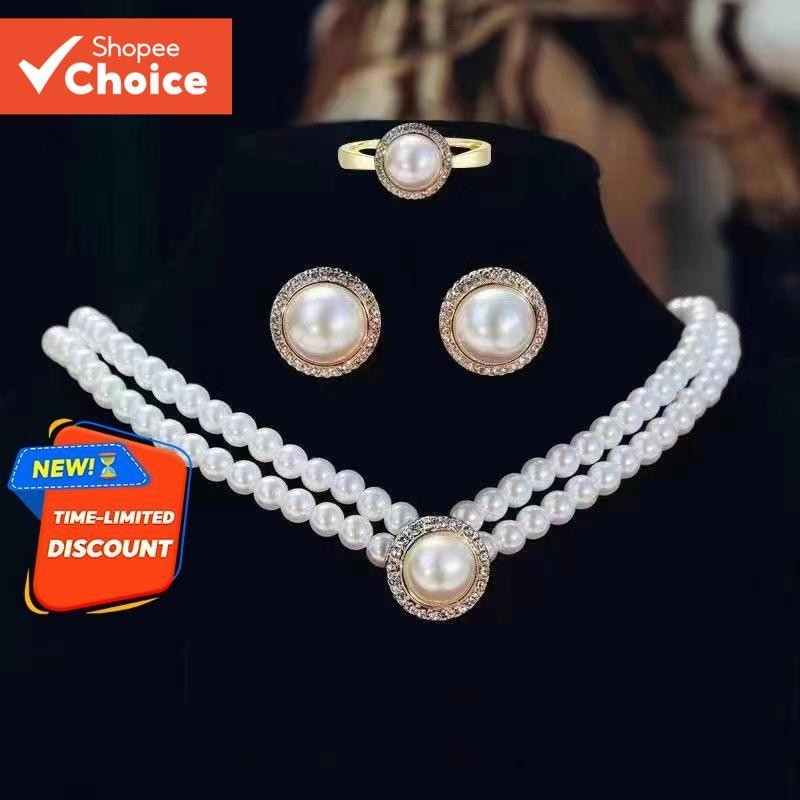 Versátil 3 Peças Estilo Coreano Floral Pérola Conjunto De Joias Presente De Casamento Nupcial Para Mulheres Mãe