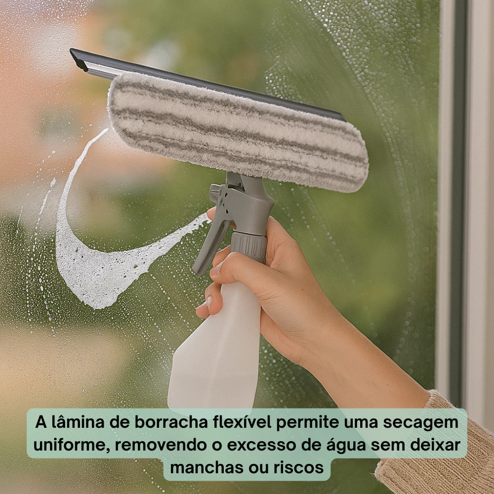 Rodo Limpa Vidros Spray Microfibra Prático Seguro Limpar Janelas Rápido Pano Apartamento Eficiente