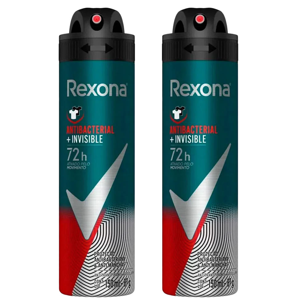 Kit Desodorante Aerosol Rexona Antibacterial + Invisible Masculino 150ml - 2 unidades - Beauty