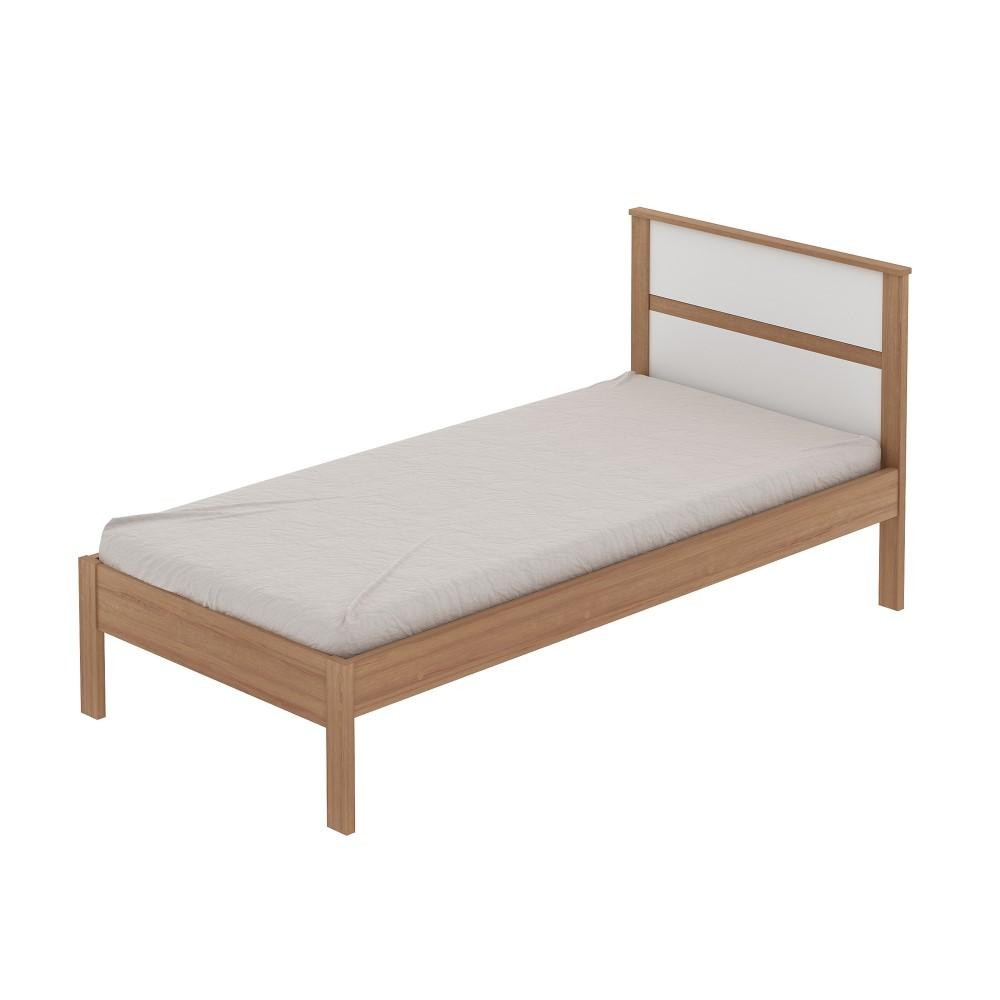 Cama de Solteiro 196 cm Com Cabeceira Quarto Adulto Amêndoa Marrom Madeira Branco