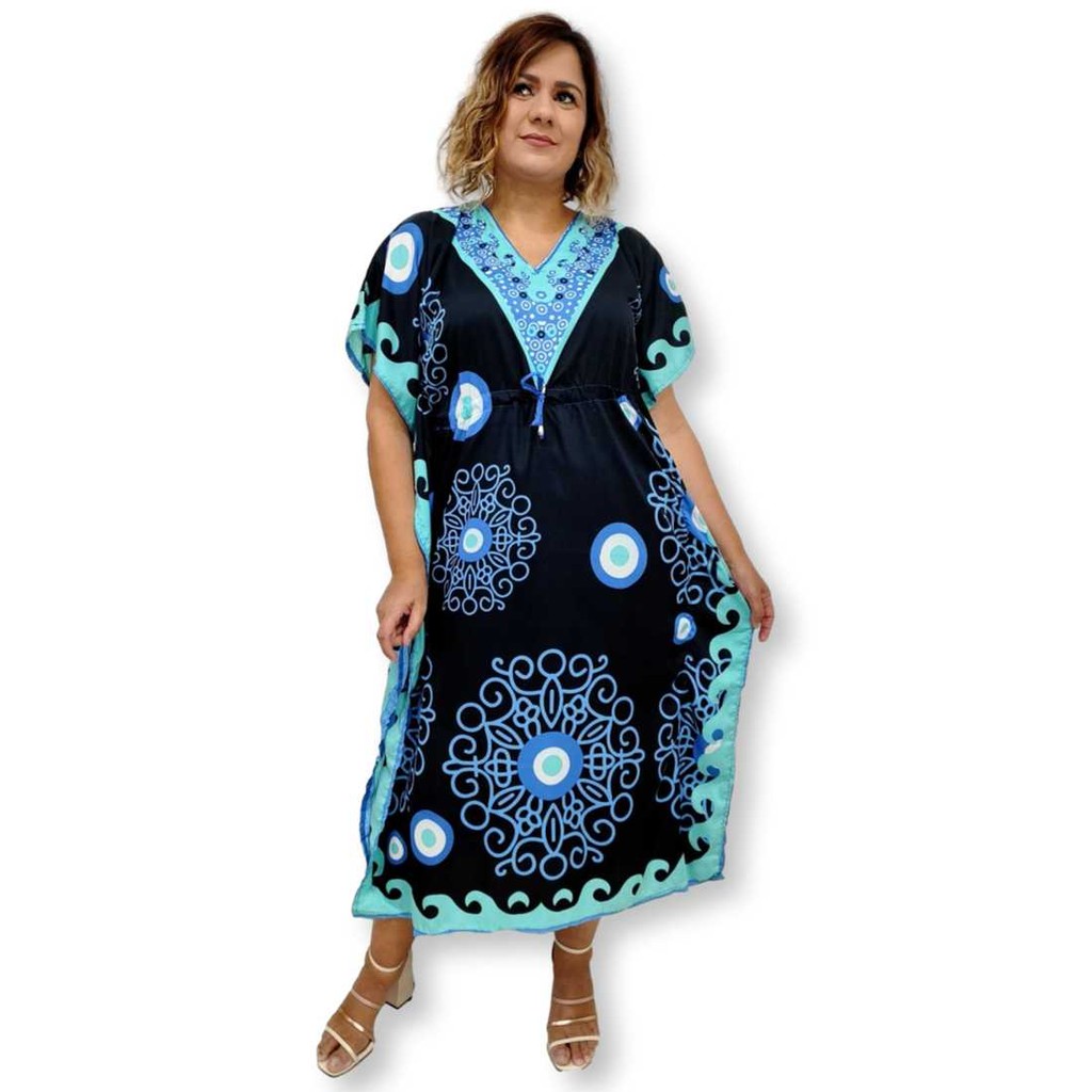 Vestido Longo Kaftan Indiana Plus Size Estampada Olho grego