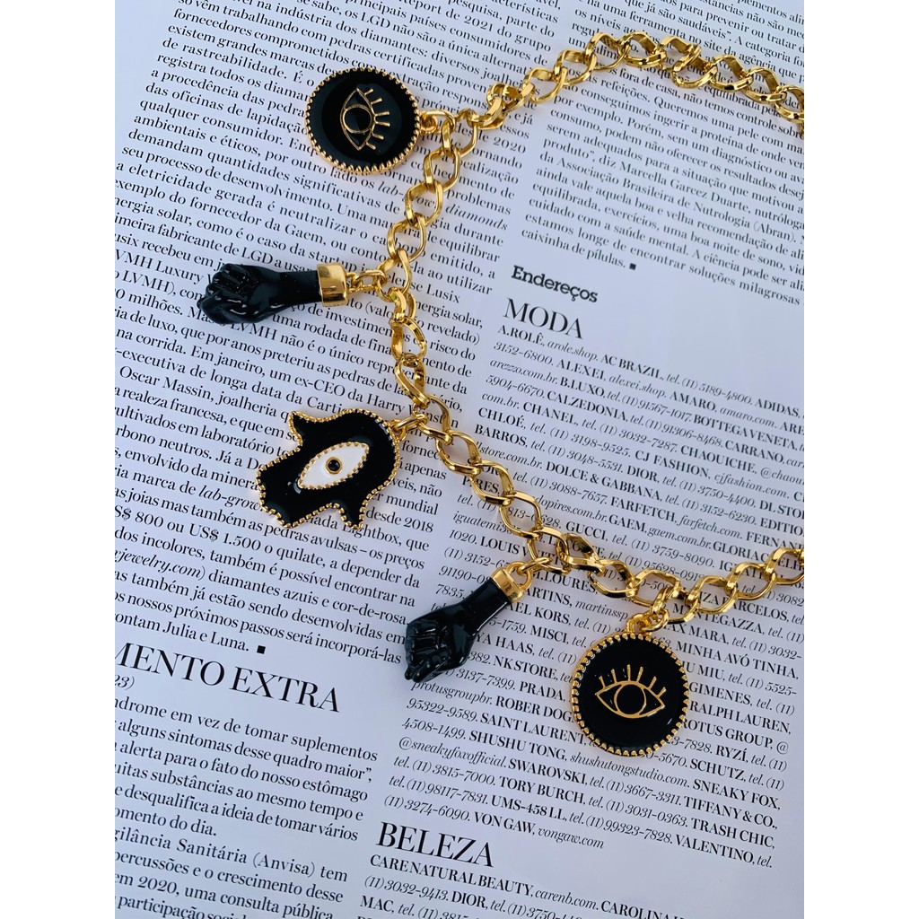 Semi Joia com verniz italiano Colares choker Místico colar olho grego figa hasma esmaltado preto