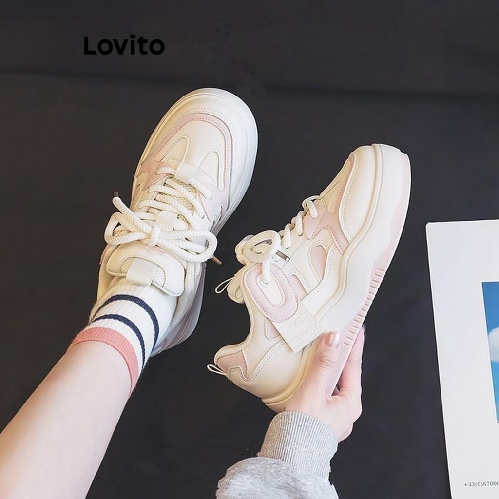 (Trendy) Lovito Tênis esportivo e macio e confortável para deslocamento esportivo para mulheres LFA60307 - Women Shoes