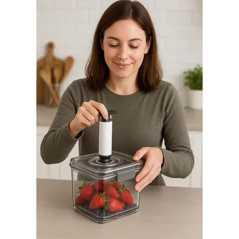 Pote Para Concervar Alimentos a Vácuo Hermético Premium com Bomba de Vácuo 1,5L ou 2L - Cinza