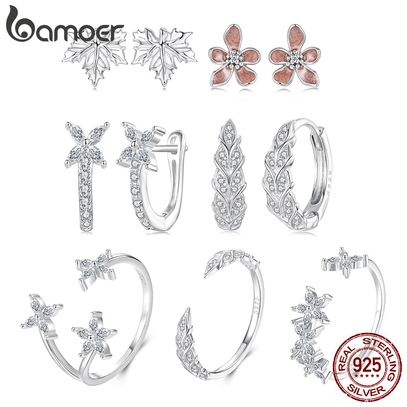 Bamoer 925 Original Brincos De Prata Esterlina Outono Maple Leaf Trigo Orelha Anti-Alergia Jóias Presente Feminino em Oferta na Shopee