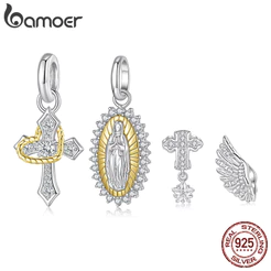 Bamoer 925 Prata Esterlina Charme Cruz Nossa Senhora Da Guarda Asas Pingente Série Pulseira Presente Para Mulher