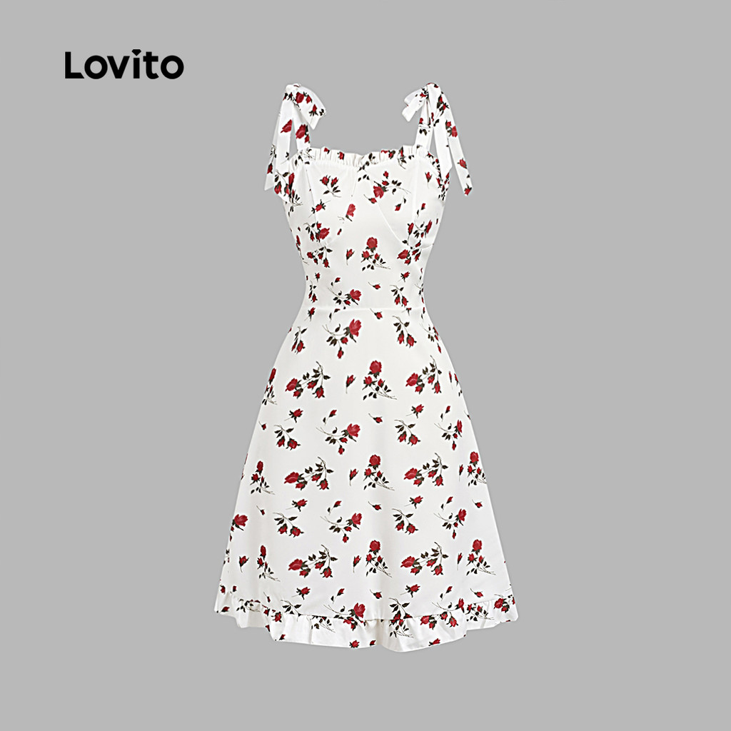 Detalhes do Lovito Refine Vestido Casual com Zíper e Detalhe de Alface Laço para Primavera/Verão L137LD433