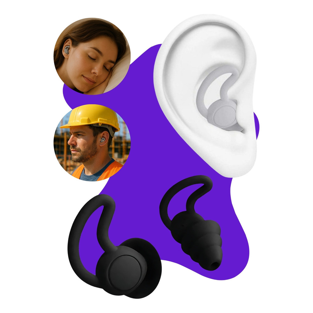 Tampão Ouvido Par 3 Camadas Antiruído Plug Dormir Natação Estudos Trabalho Protetor Auricular