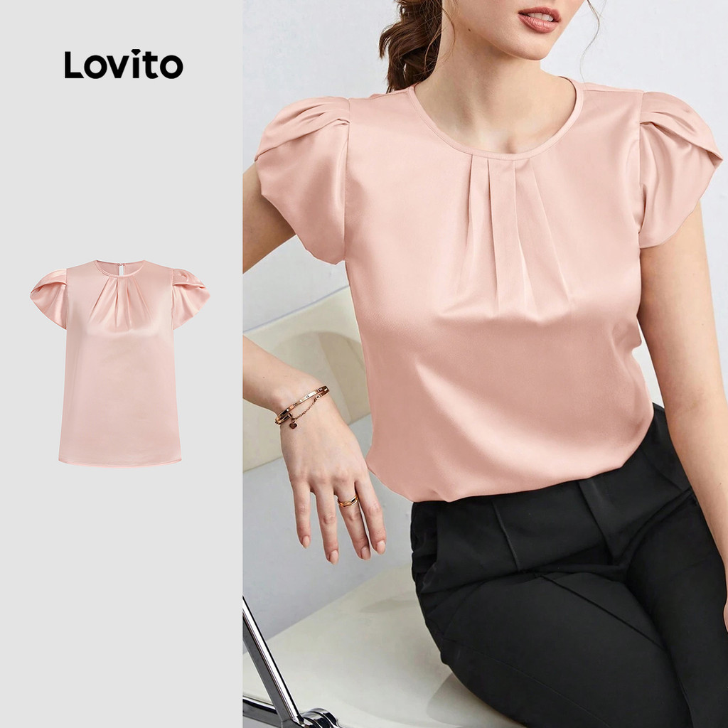 Lovito Blusa Elegante Lisa Plissada Gota D'Água Para Mulheres L131LD1323 - Women Clothes