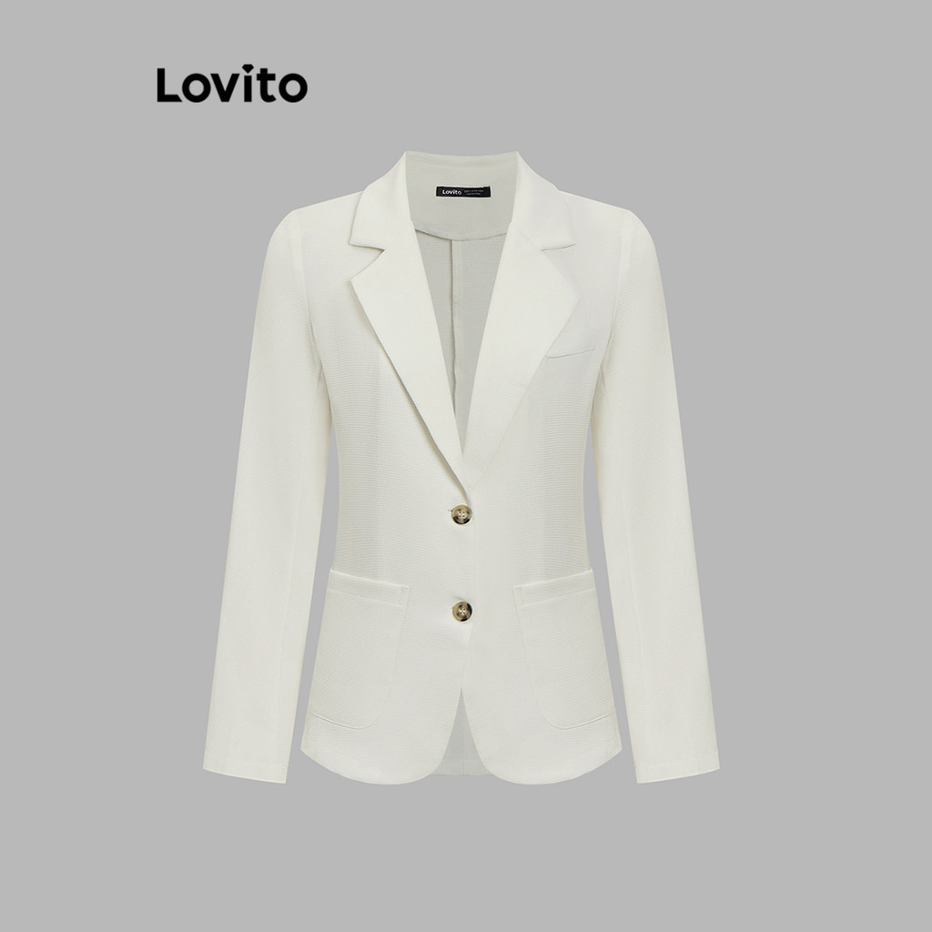 (Trendy) Lovito Blazer elegante com botão liso para mulheres LNL68201 - Women Clothes