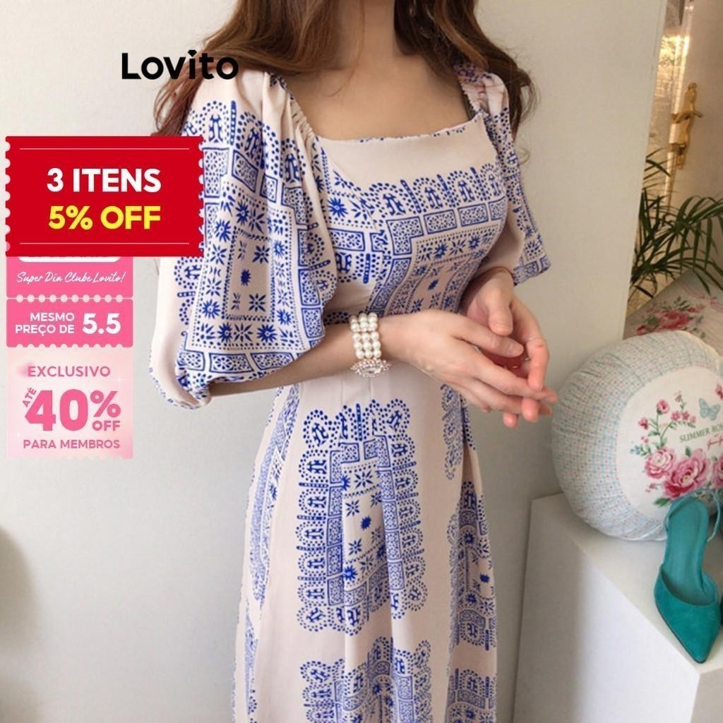 (Trendy) Lovito Vestido Casual Ditsy Floral Padrão Vestido Para Mulheres LNE68295 em Oferta na Shopee
