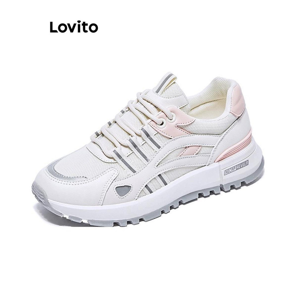 (Trendy) Lovito Tênis esportivos lisos grossa, respiráveis, para estudantes, tênis duráveis para mulheres LFA64220 - Women Shoes