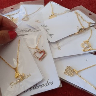 Revenda Kit com 20 Peças Correntes com Pingentes Folhadas a Ouro 18k 22Fem-M em Oferta na Shopee