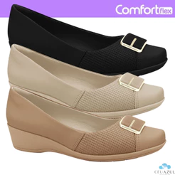 Sapato Feminino Comfortflex Texturizada Detalhe Fivela Conforto