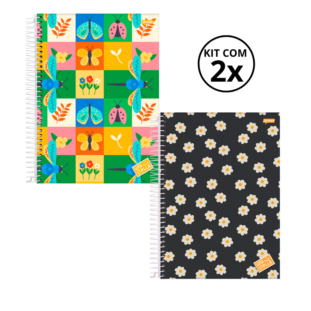 Kit 02 Cadernos Universitário 15 Matérias 240 Folhas Stella - Jandaia CAPA:Jardim/Flor