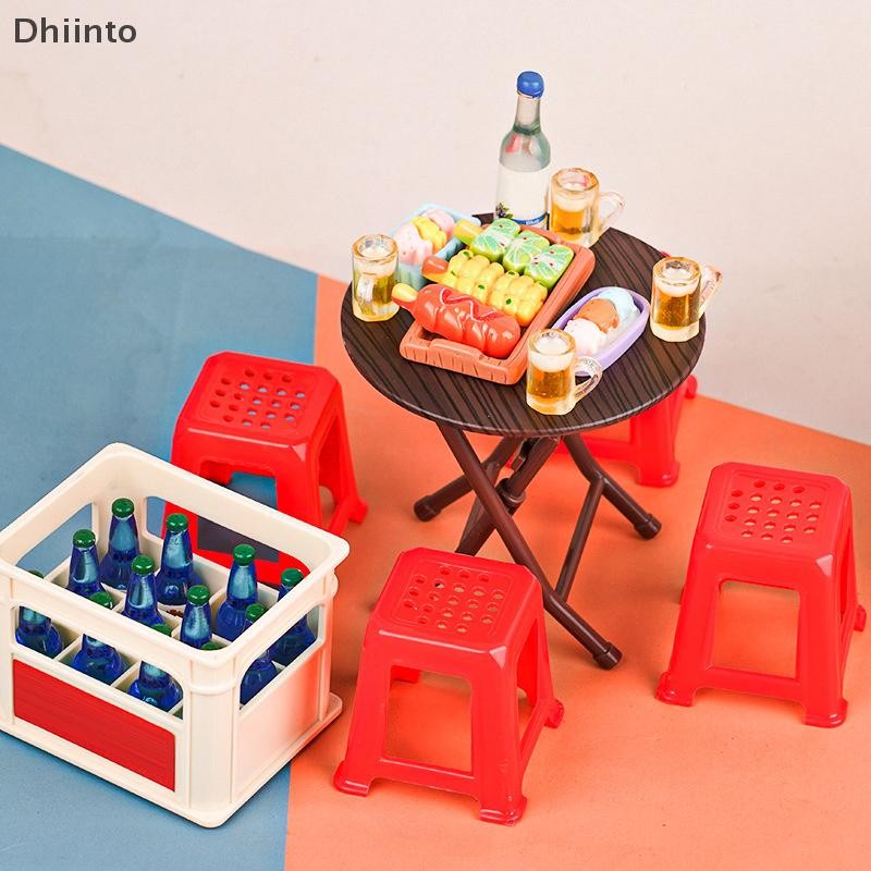 [Dhiint] 1 Conjunto 1 : 12 Casa De Bonecas Em Miniatura Mesa Dobrável Fezes De Jantar Móveis Modelo De Decoração Acessór