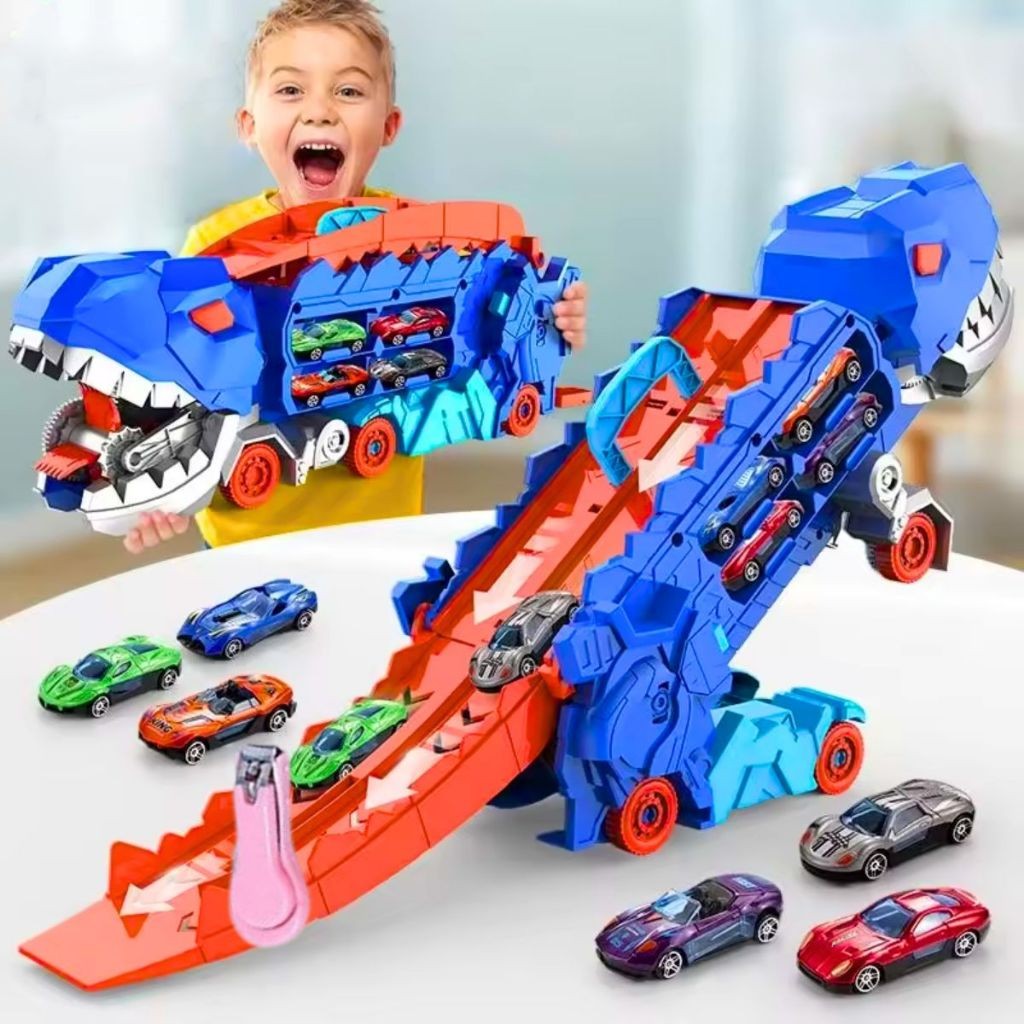 Pista Dinossauro 2 Em 1 Caminhão Dinossauro com Pista Transformável T-Rex Acompanha 2 Mini Carrinhos Infantil Portátil em Oferta na Shopee