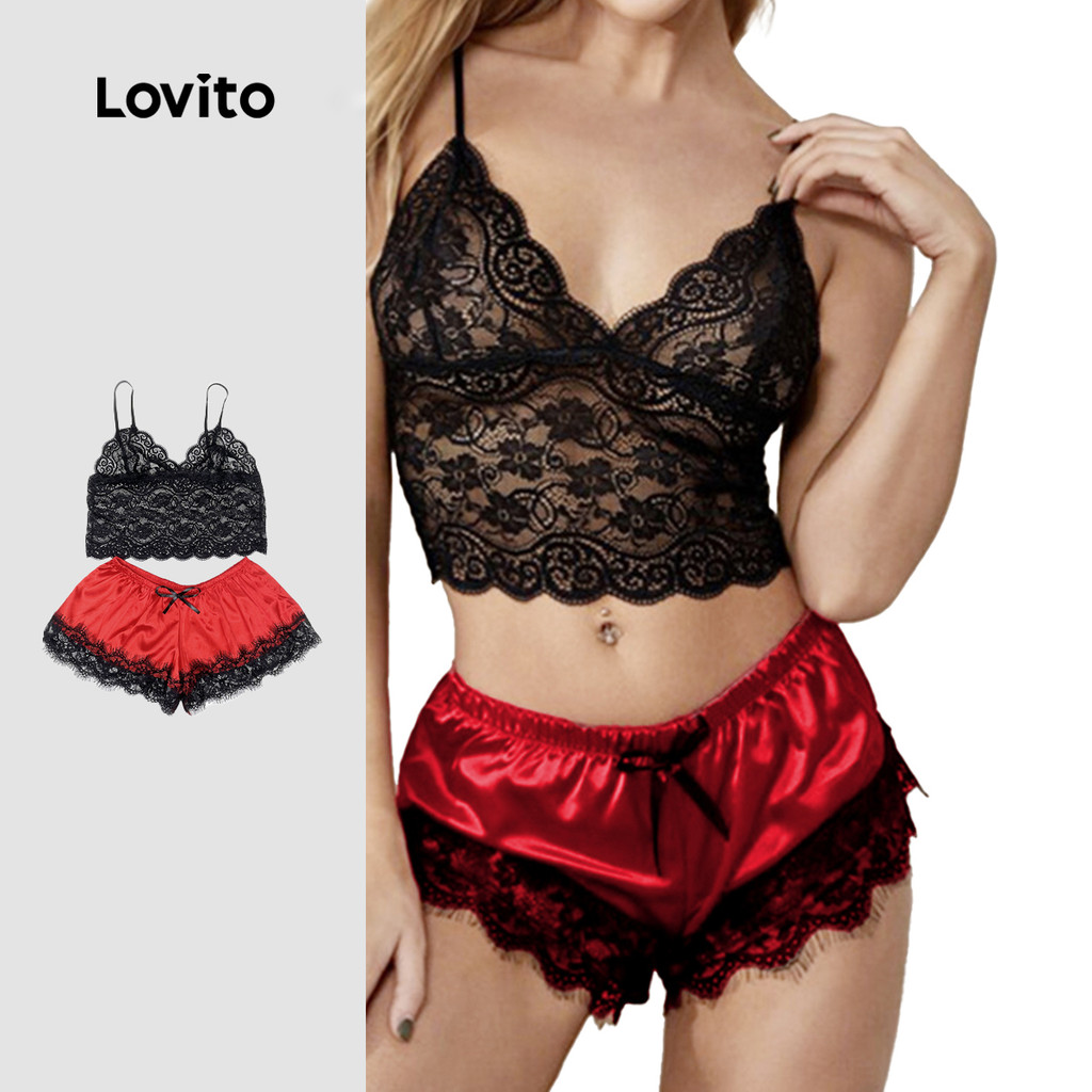 Lovito Conjunto De Calcinha Sexy Lingerie De Renda Sutiã E Calcinha Primavera E Verão Conjunto Para Mulheres L00006 em Oferta na Shopee