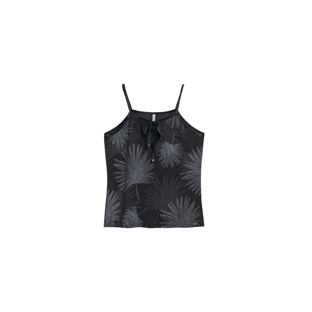 Regata Feminina Estampa Folhagem Marialícia Preto - Women Clothes