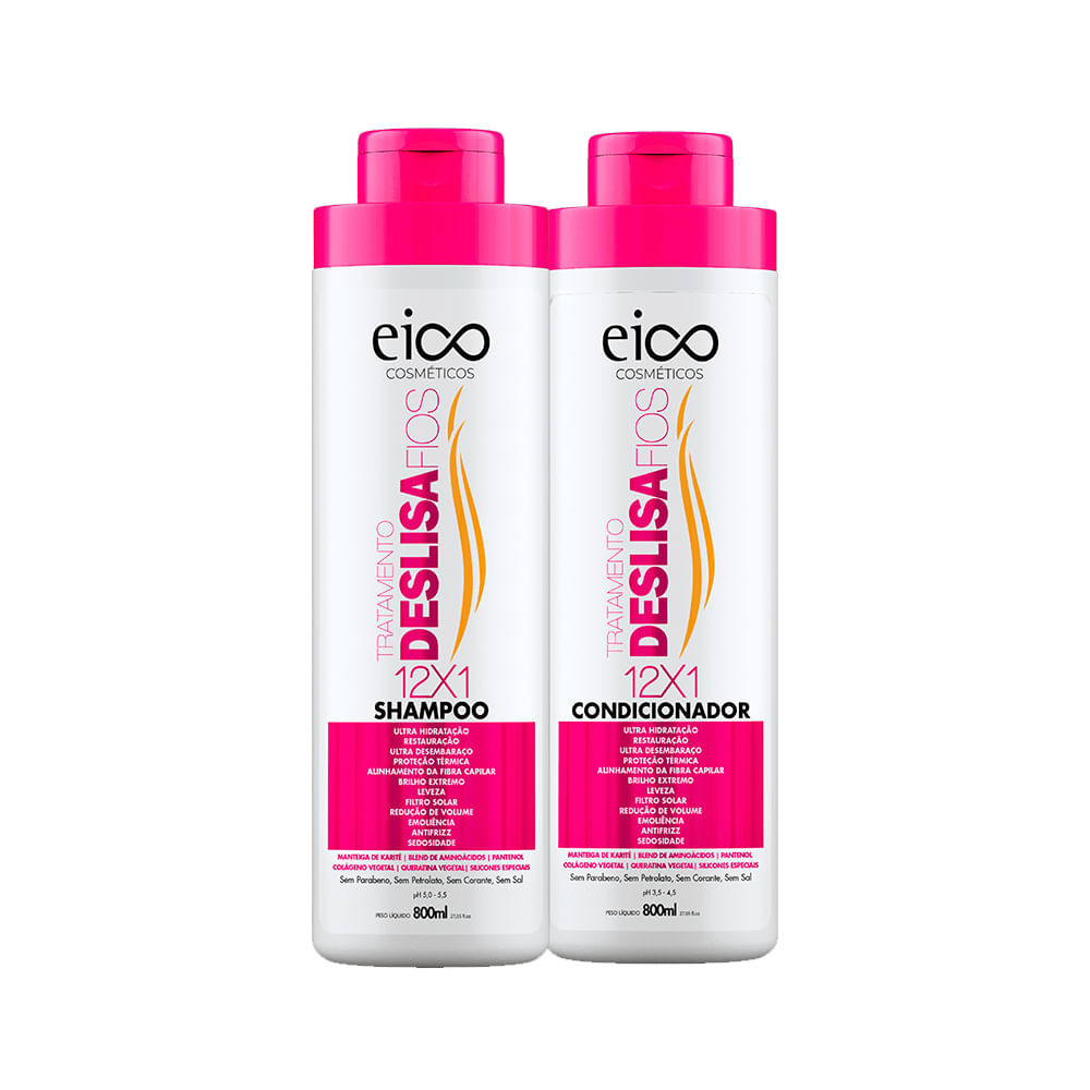 Kit Shampoo + Condicionador Eico Cosméticos Deslisa Fios 800ml cada - Beauty