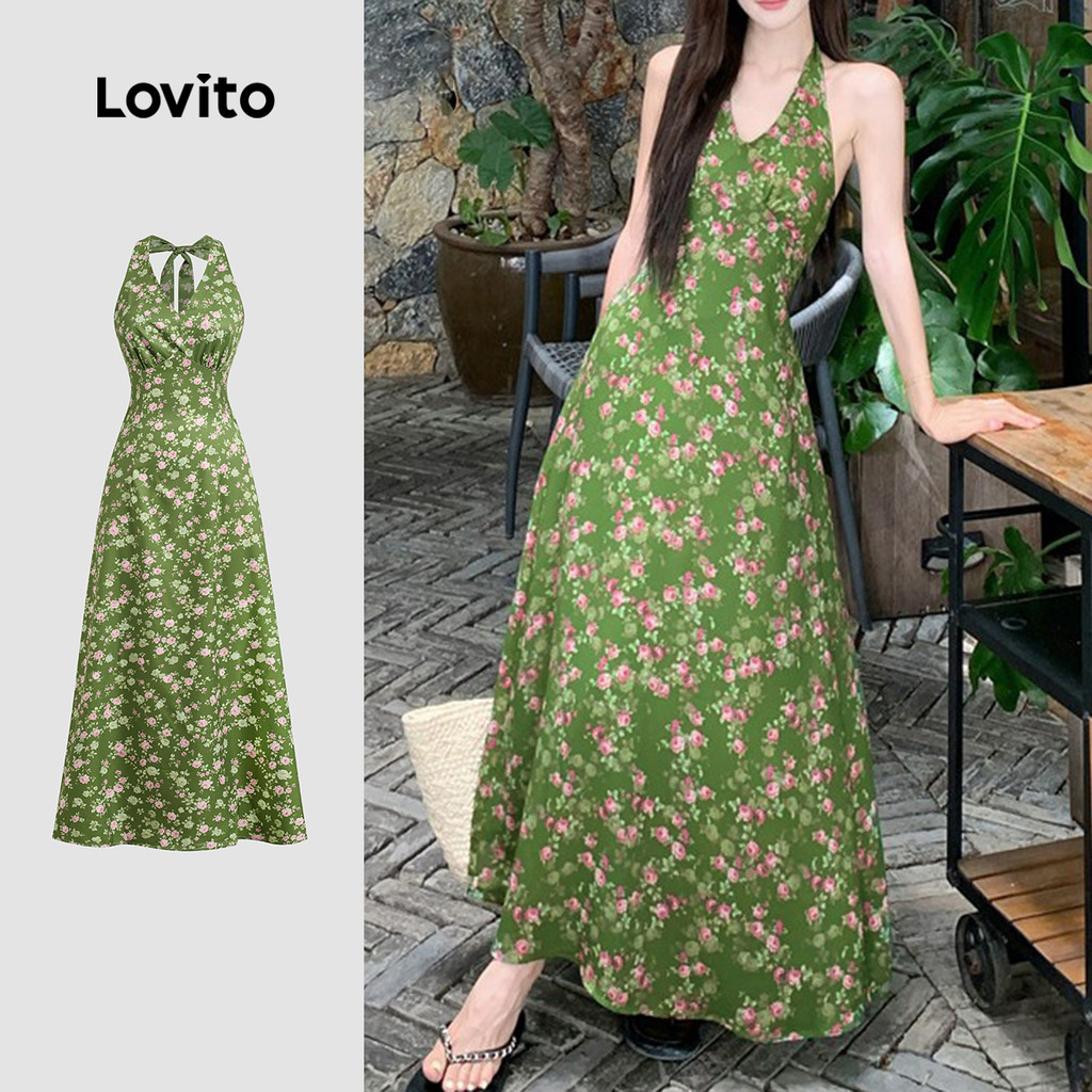 Lovito Vestido Elegante de Renda com Laço  Flores  Primavera/verão para Mulheres L142LD366 - Women Clothes