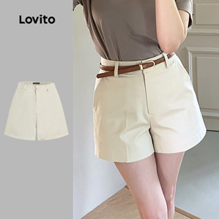 Lovito Shorts Casuais com Botão  Lazer  Deslocamento  Primavera/verão  Shorts Brancos para mulheres L144AD198 em Oferta na Shopee